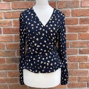 H&M Floral Long Sleeve Wrap Top